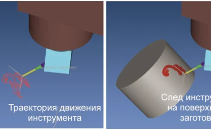 Рис.8. Отображение траектории инструмента и закраска области обработки